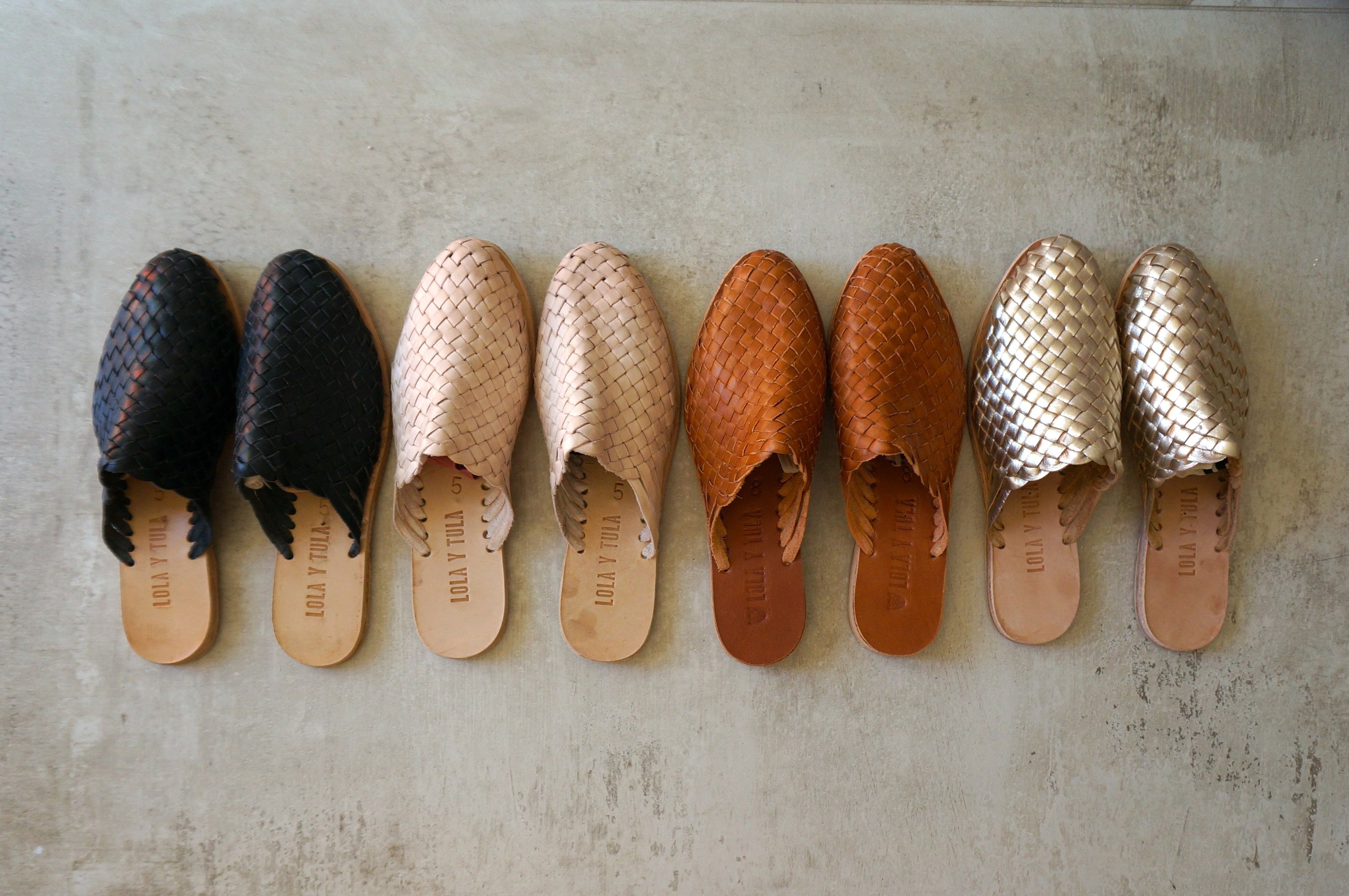 HAND WOVEN LEATHER SLIDES // CAMEL See size chart under “more details”