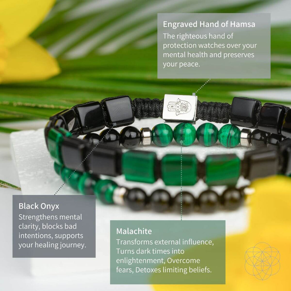Moonlit Strength Malachite Bracelet Set For Calm Mind