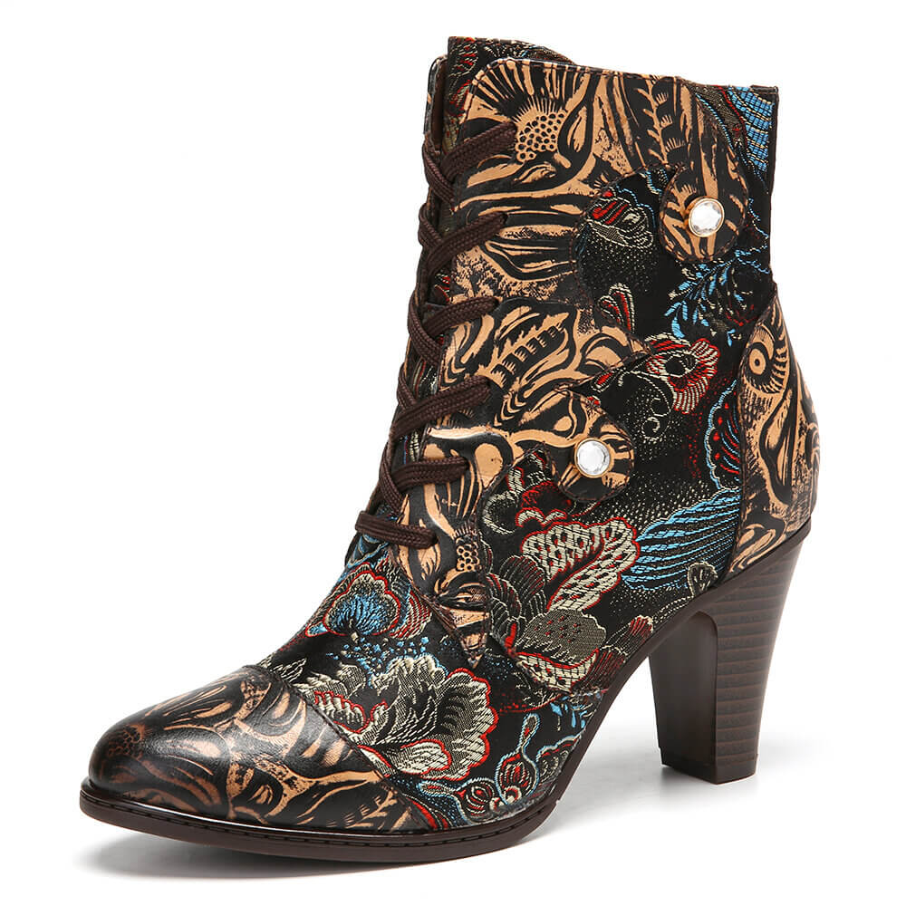Starlit Radiance Handmade Floral Embroidered Leather Boots