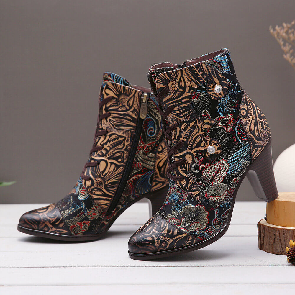Starlit Radiance Handmade Floral Embroidered Leather Boots