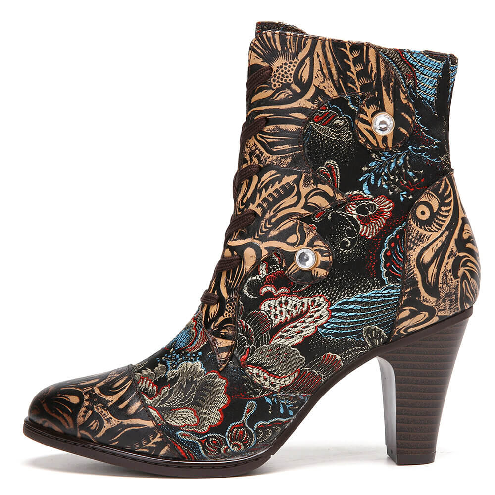 Starlit Radiance Handmade Floral Embroidered Leather Boots
