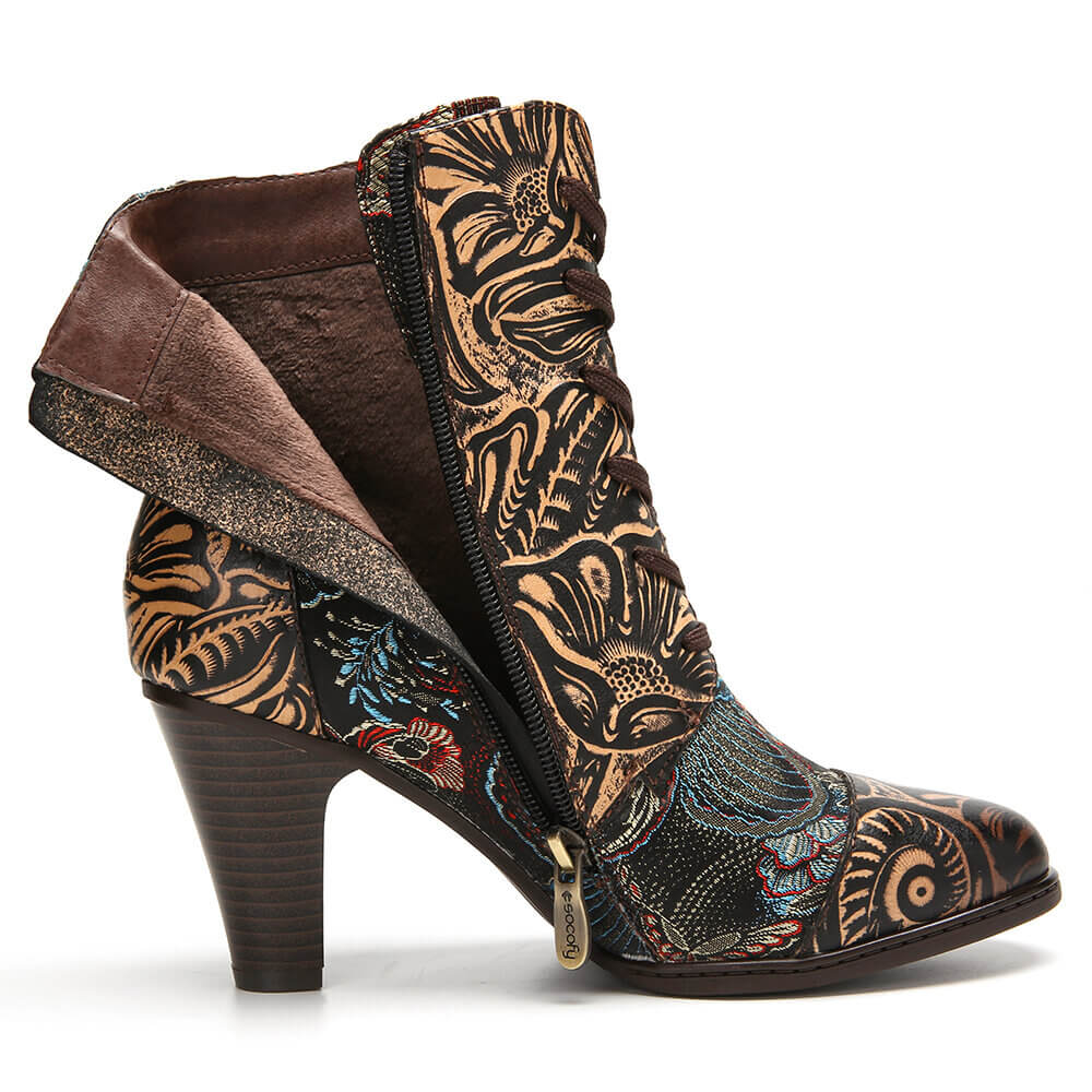 Starlit Radiance Handmade Floral Embroidered Leather Boots