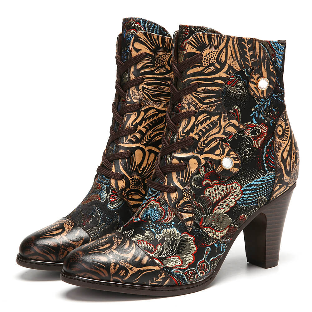 Starlit Radiance Handmade Floral Embroidered Leather Boots