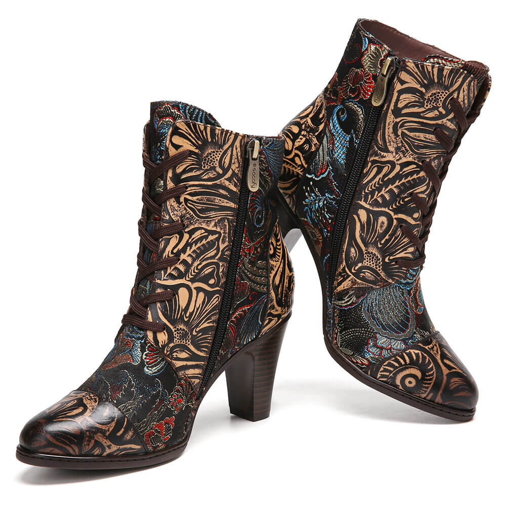 Starlit Radiance Handmade Floral Embroidered Leather Boots