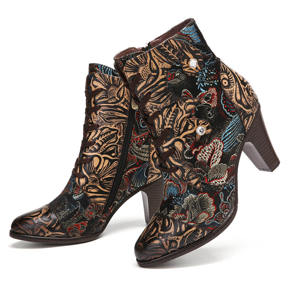Starlit Radiance Handmade Floral Embroidered Leather Boots