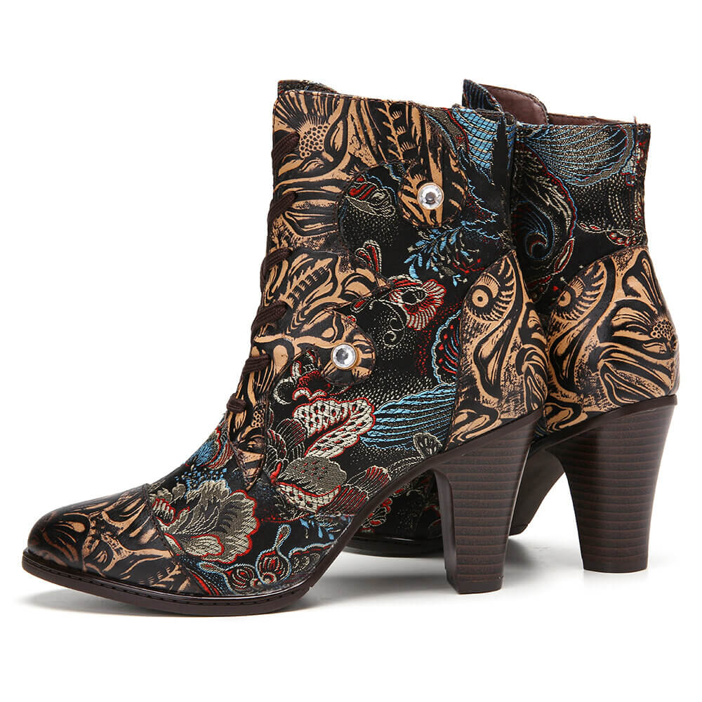 Starlit Radiance Handmade Floral Embroidered Leather Boots