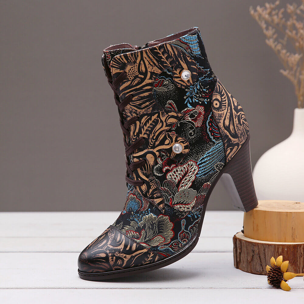 Starlit Radiance Handmade Floral Embroidered Leather Boots