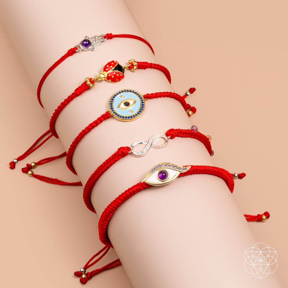 Lunar Radiance Eight Strand Red String Bracelet Prosperity