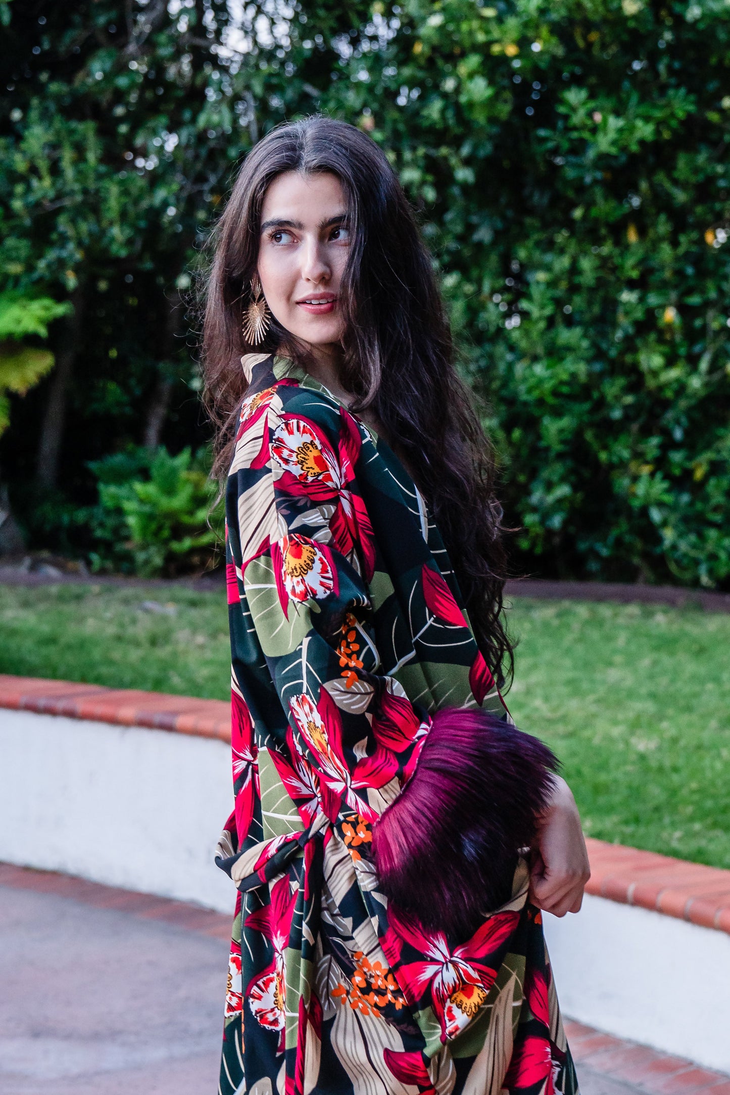 Jardin Nuit Faux Fur Koi Kimono