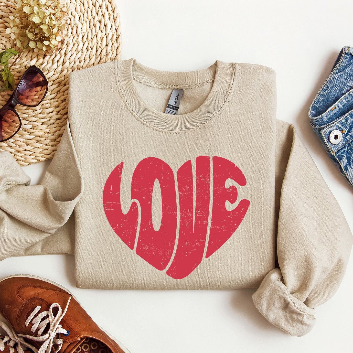 Retro Love Heart, Vintage, Sweatshirt, Valentine's Day