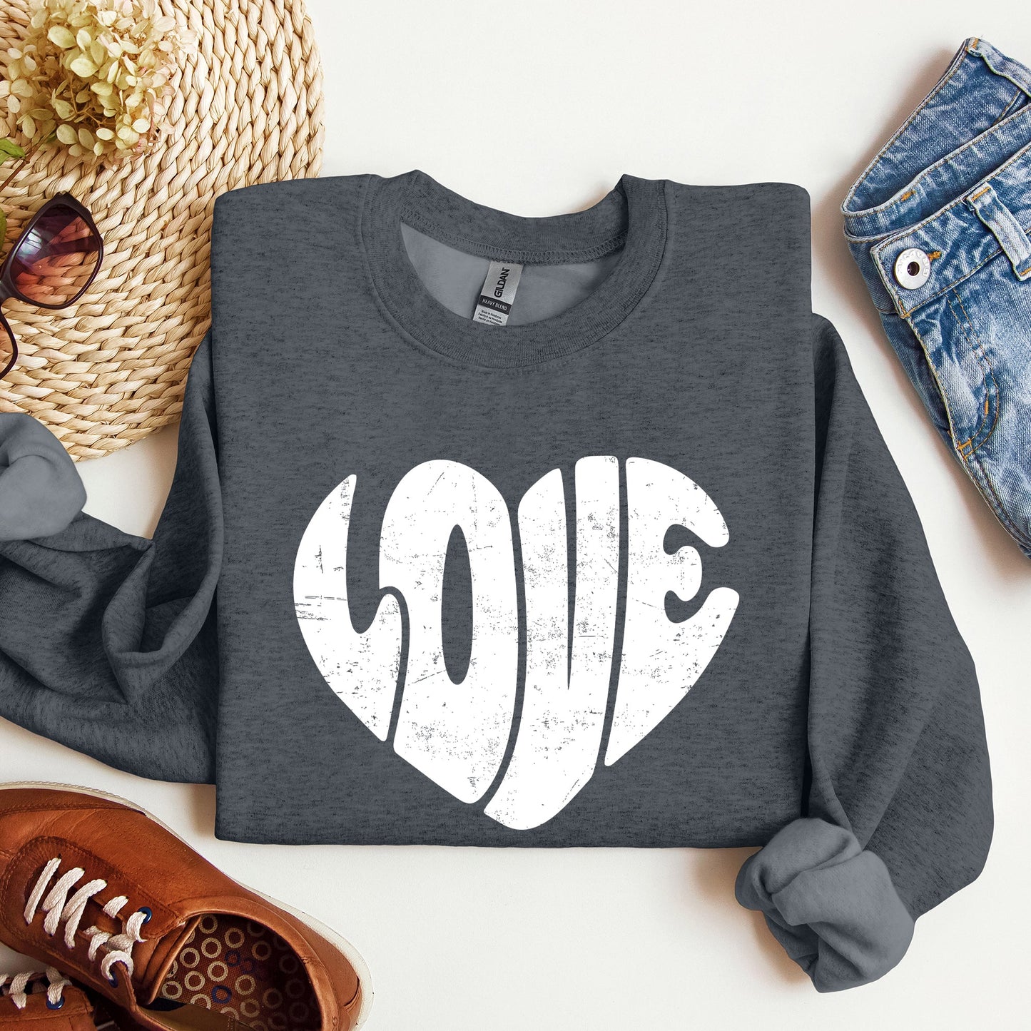 Retro Love Heart, Vintage, Sweatshirt, Valentine's Day