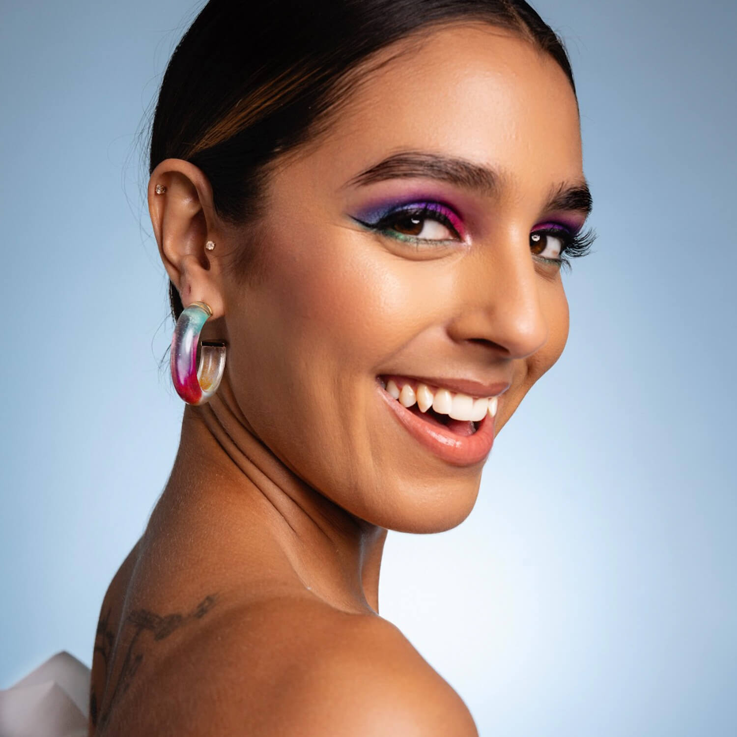 Mermaid Lucite Hoops See size chart under “more details”
