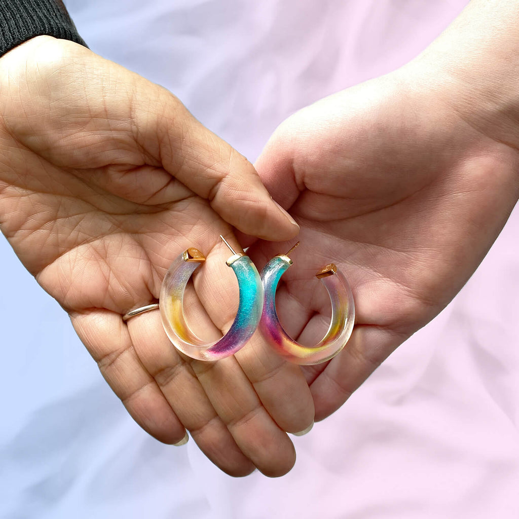 Mermaid Lucite Hoops See size chart under “more details”