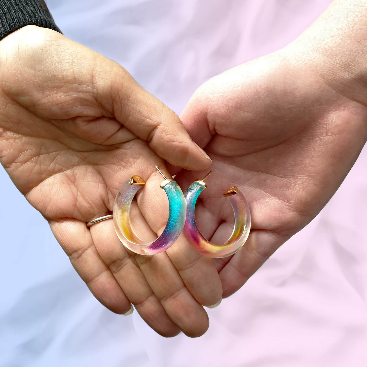 Mermaid Lucite Hoops See size chart under “more details”