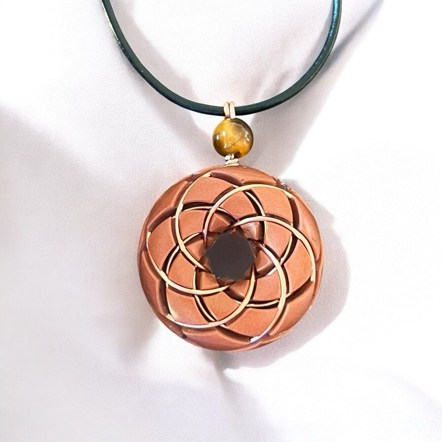 Torus Vortex Pendant-Copper Orgonite Rodin Coil Necklace- Tigers eye See size chart under “more details”