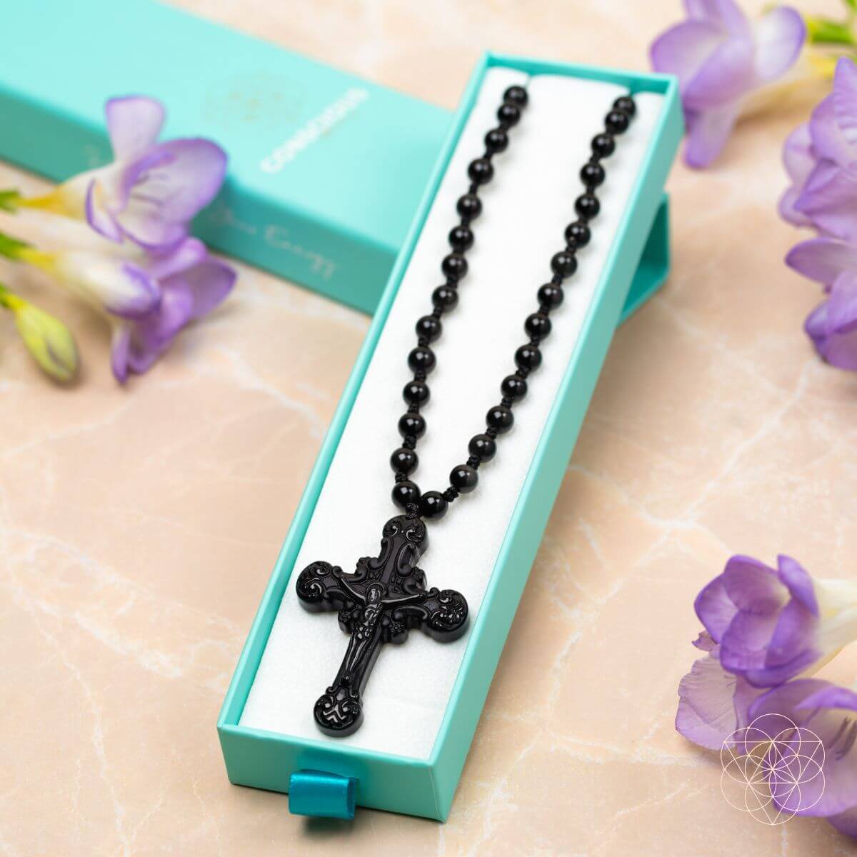 Lunar Grace Obsidian Cross Necklace For Sacred Protection