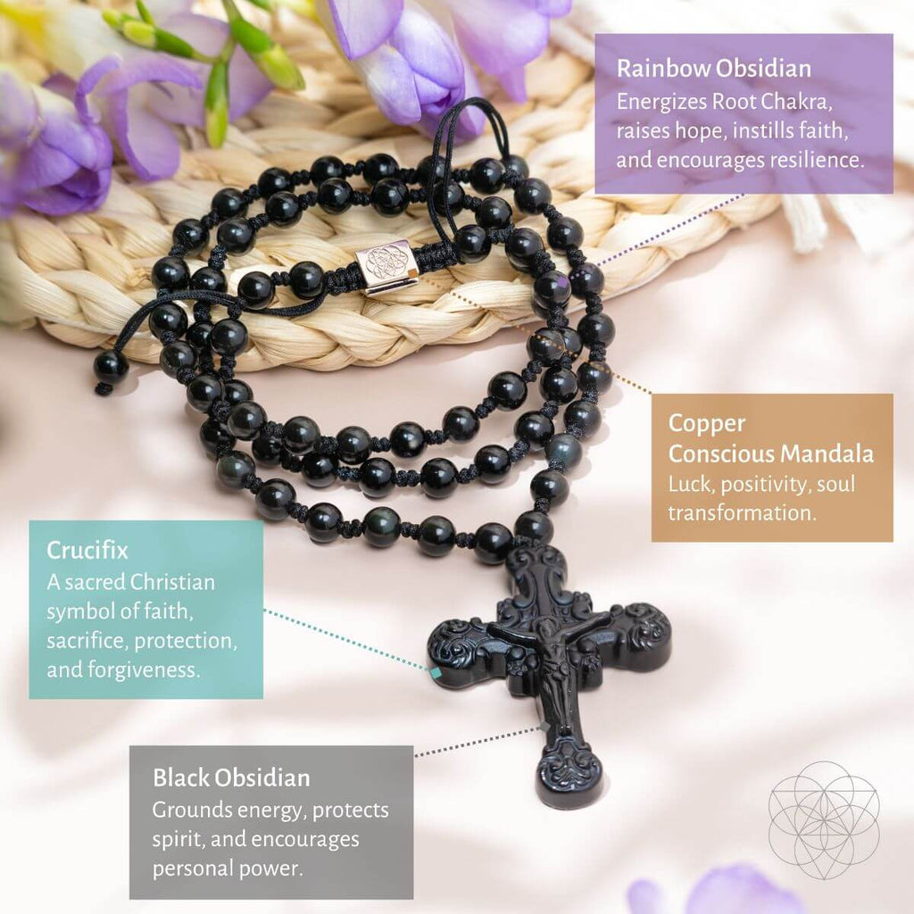 Lunar Grace Obsidian Cross Necklace For Sacred Protection