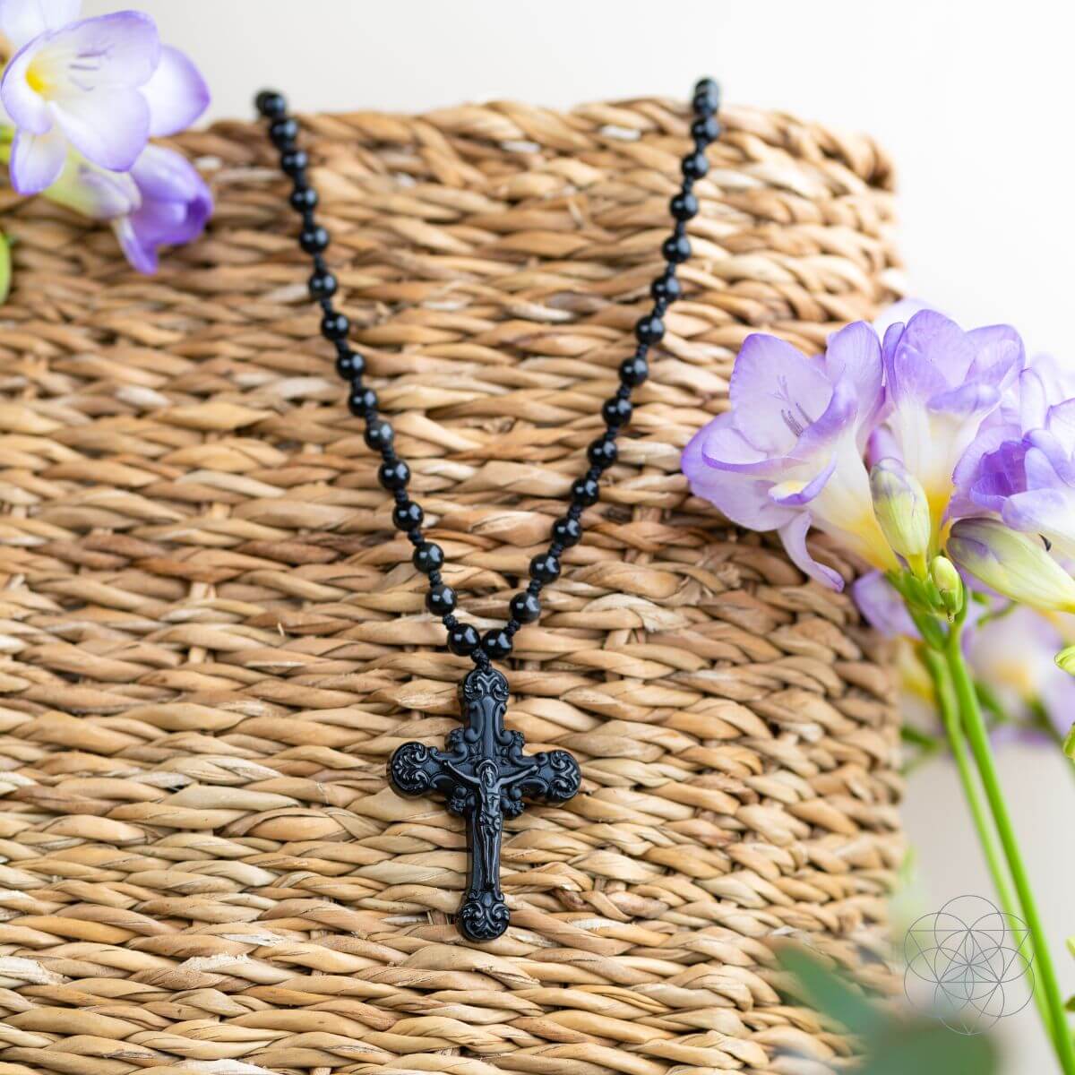 Lunar Grace Obsidian Cross Necklace For Sacred Protection