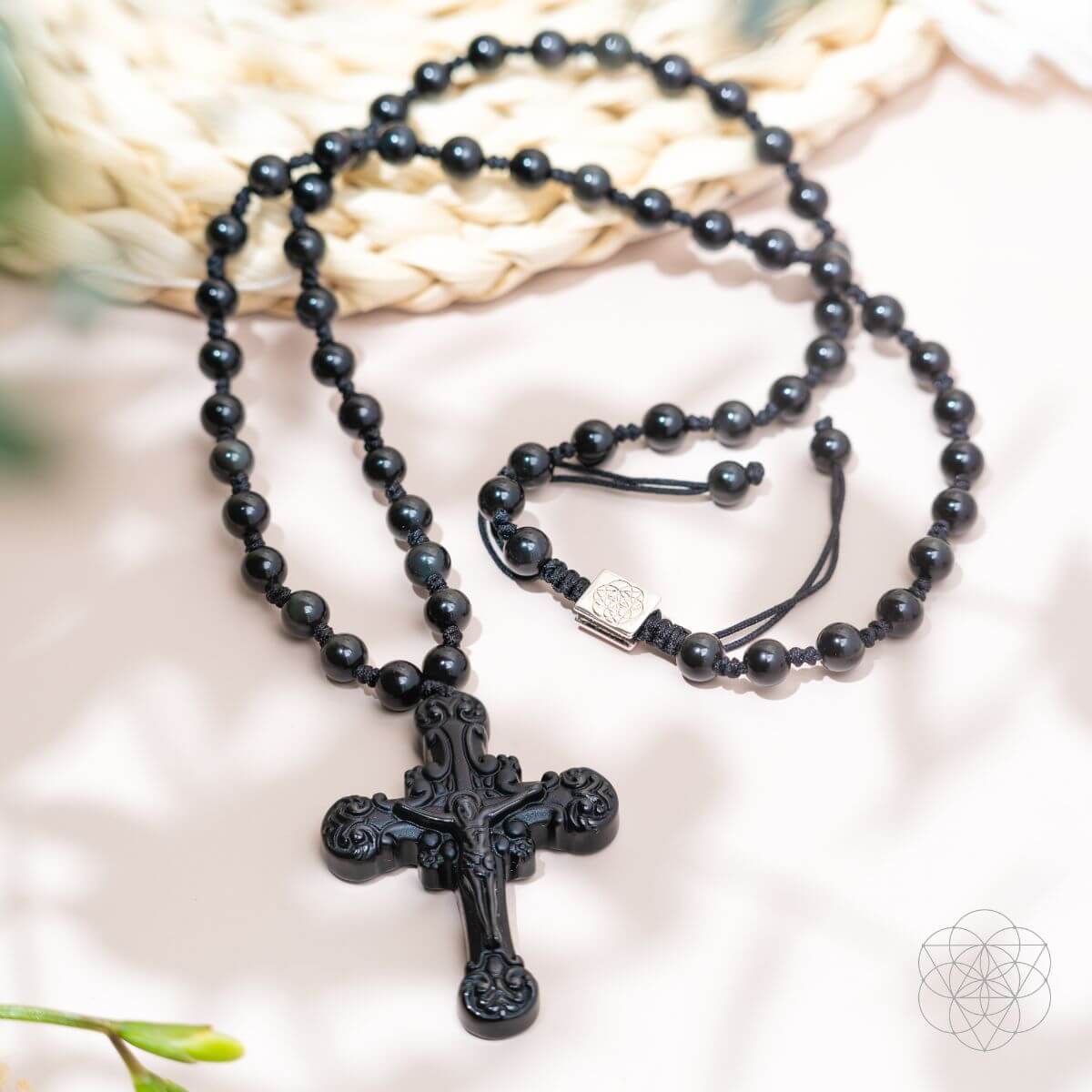 Lunar Grace Obsidian Cross Necklace For Sacred Protection