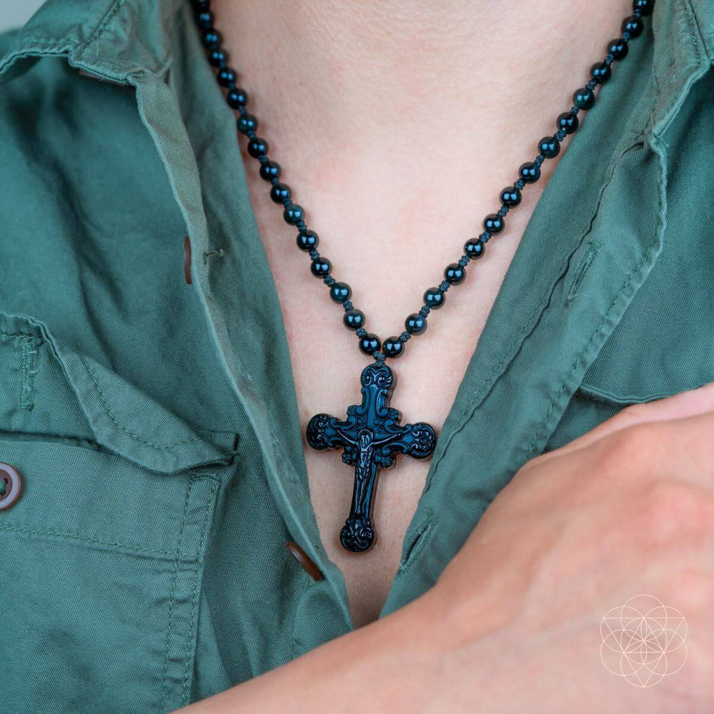 Lunar Grace Obsidian Cross Necklace For Sacred Protection