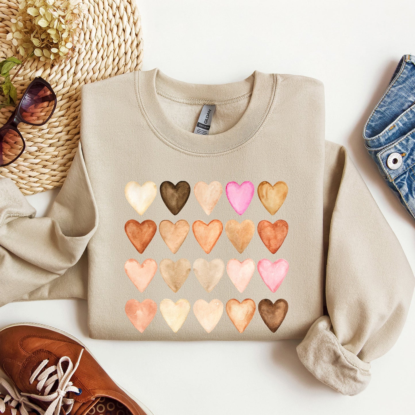 Skin Tone Hearts, Multicultural, Sweatshirt, Valentine's Day
