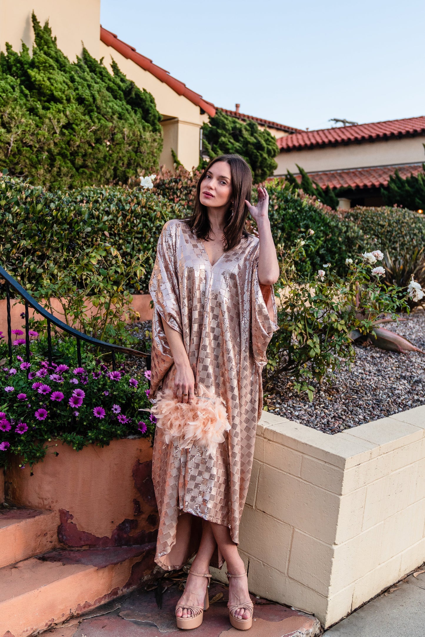 The Muse Sequin Caftan in Gold