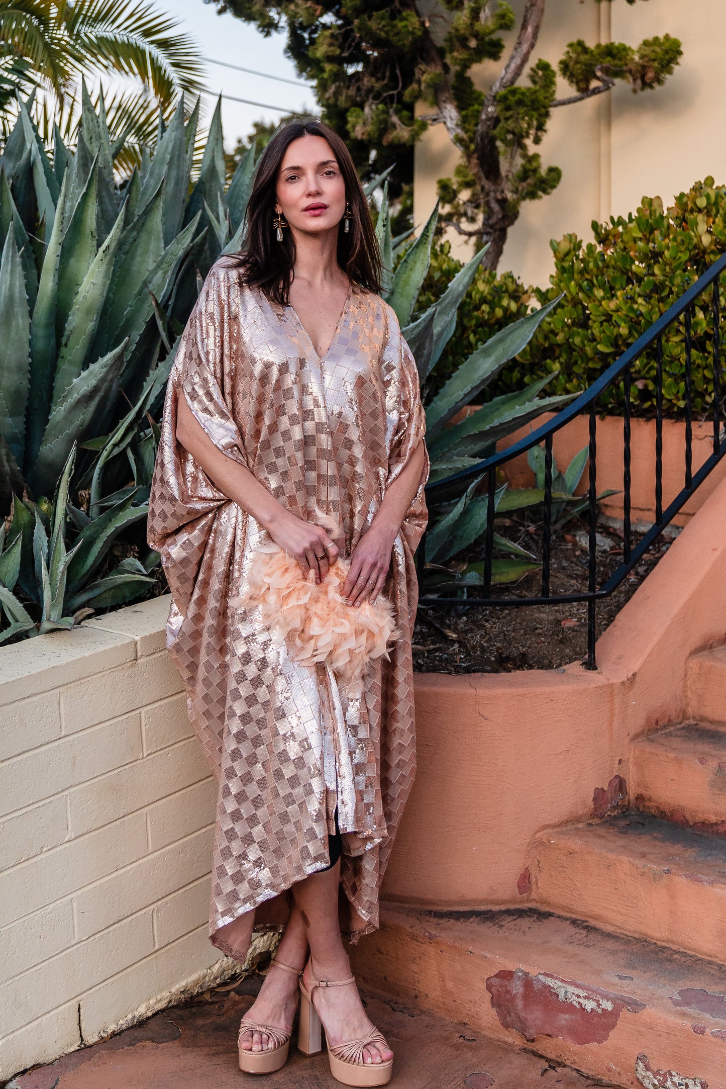The Muse Sequin Caftan in Gold