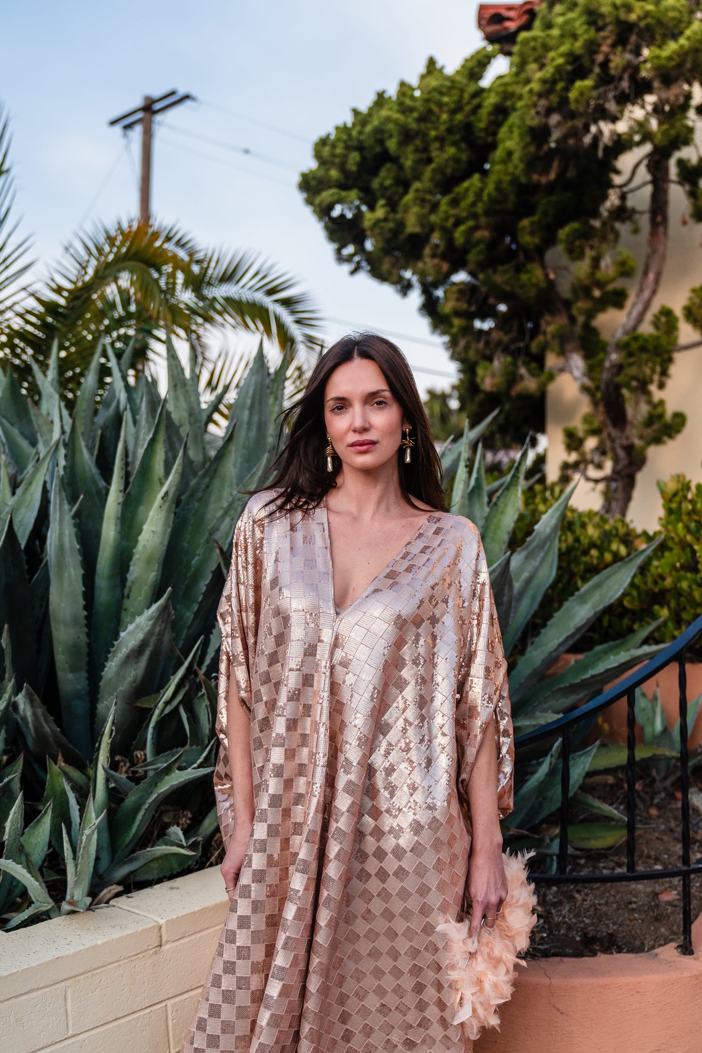 The Muse Sequin Caftan in Gold