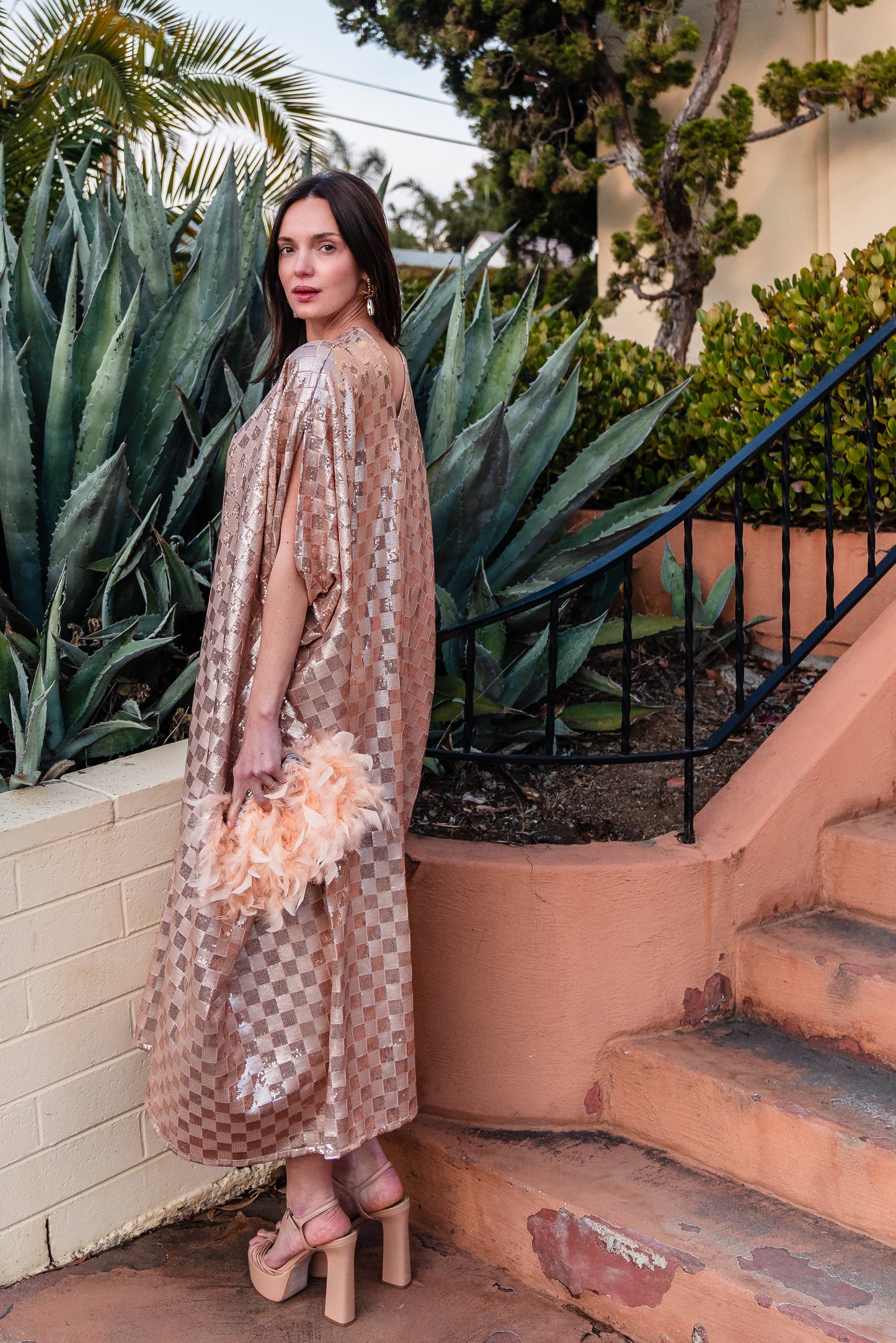 The Muse Sequin Caftan in Gold