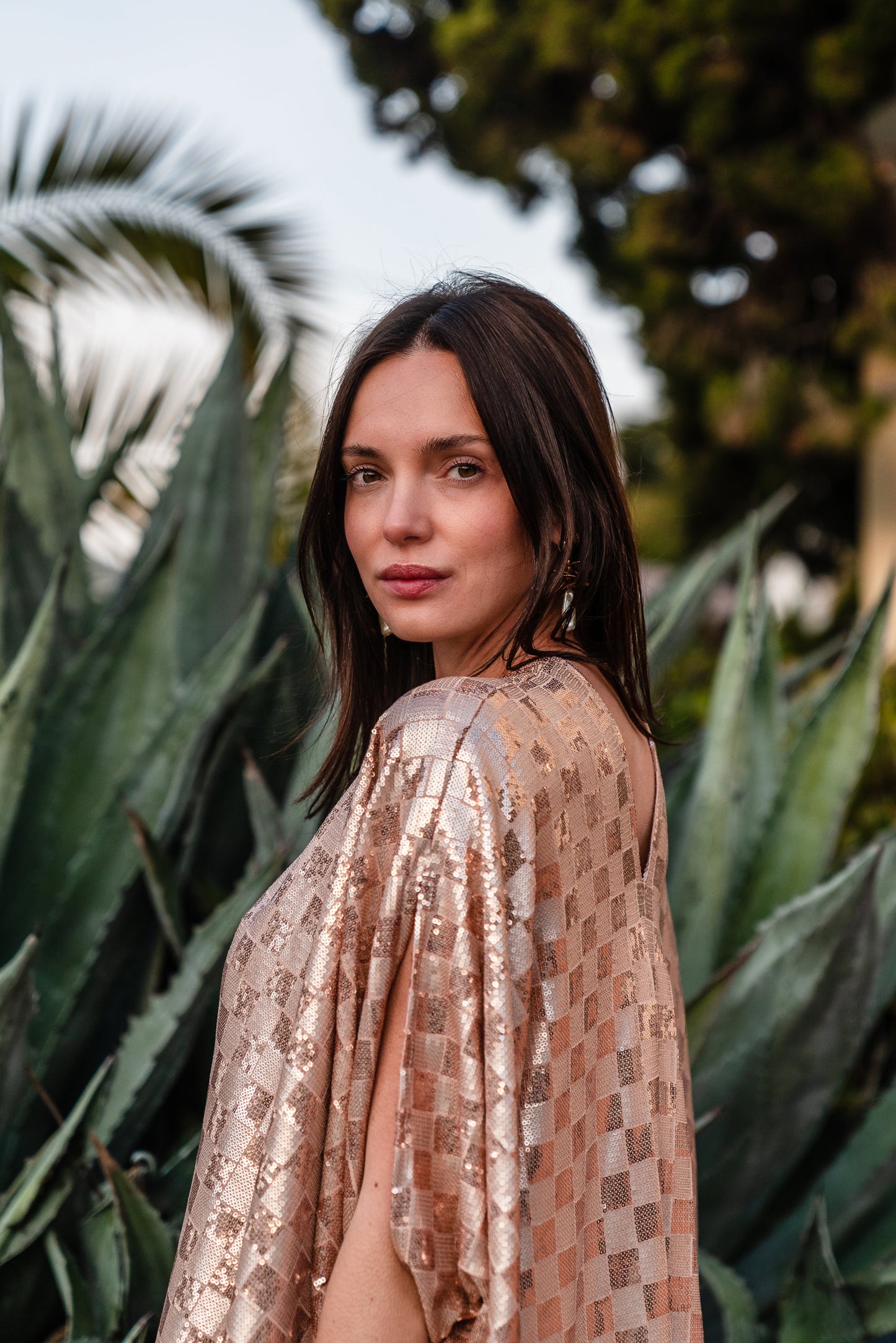 The Muse Sequin Caftan in Gold