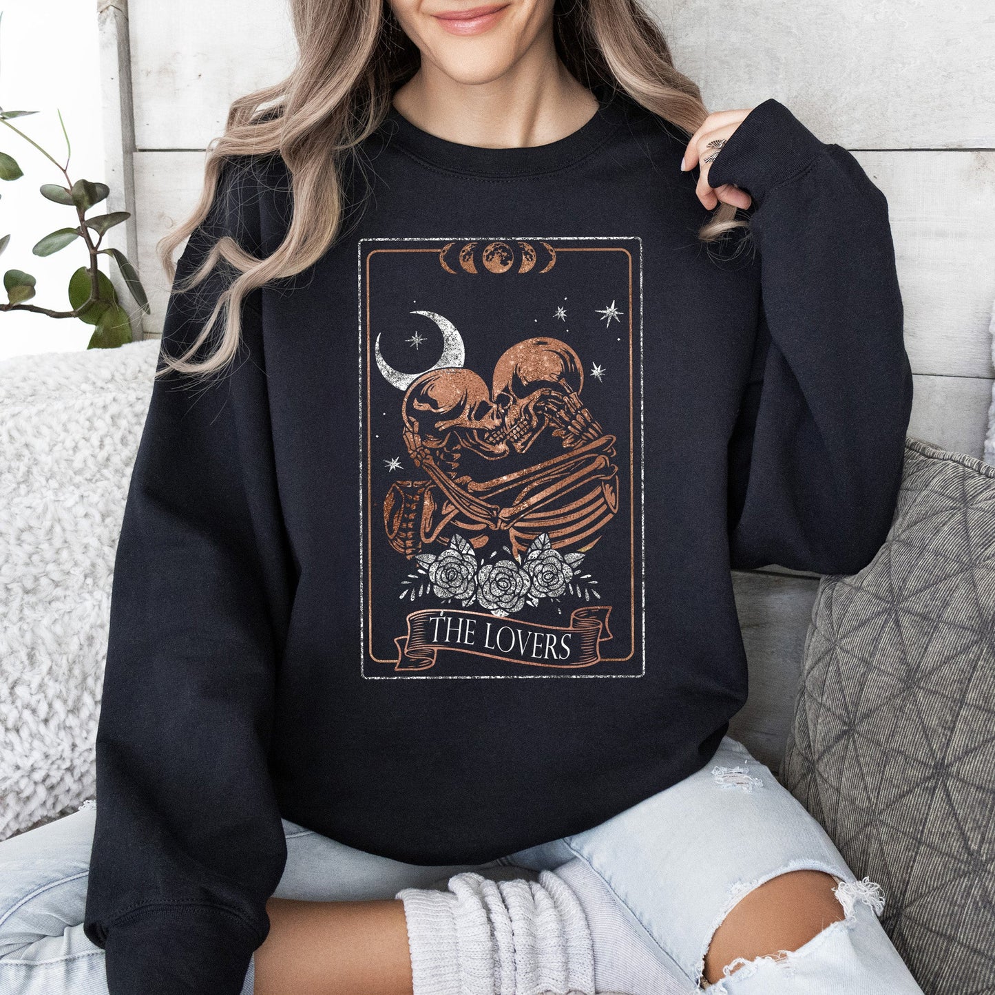 The Lovers Tarot, Moon, Skeletons, Mystical, Magic, Sweatshirt, Valentine's Day