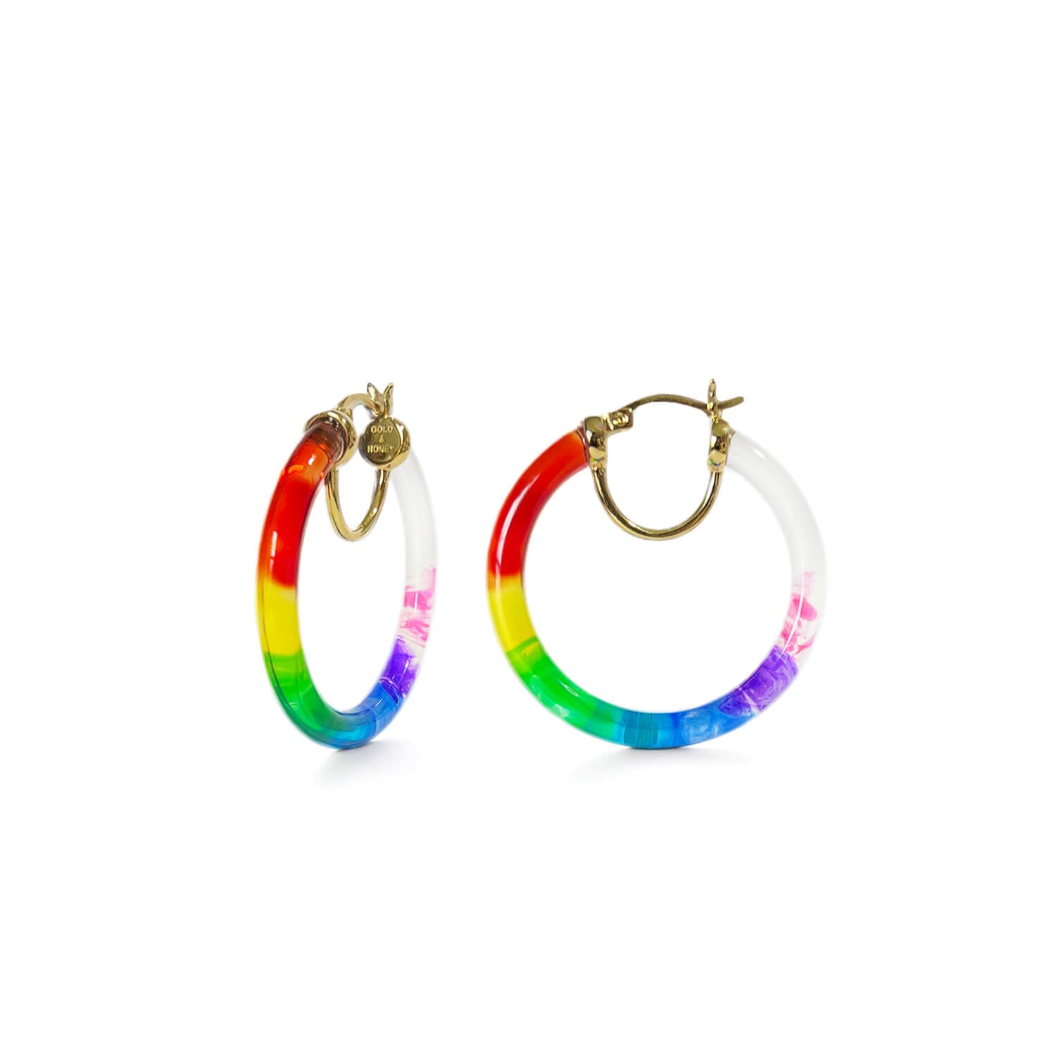 PRIDE Rainbow Tie Dye Lucite Thin Hoops See size chart under “more details”