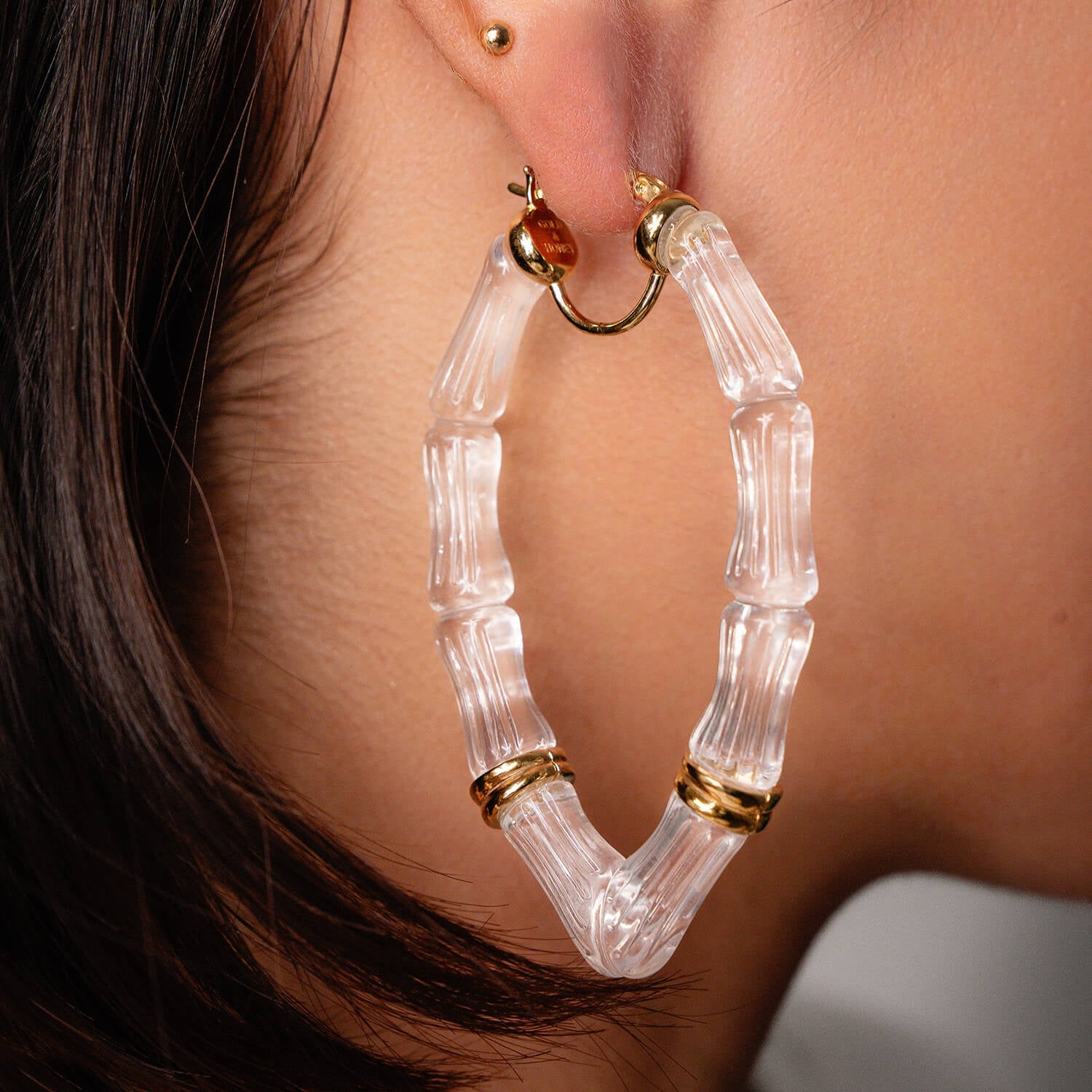 Vivienne Bamboo Lucite Hoop Earrings See size chart under “more details”