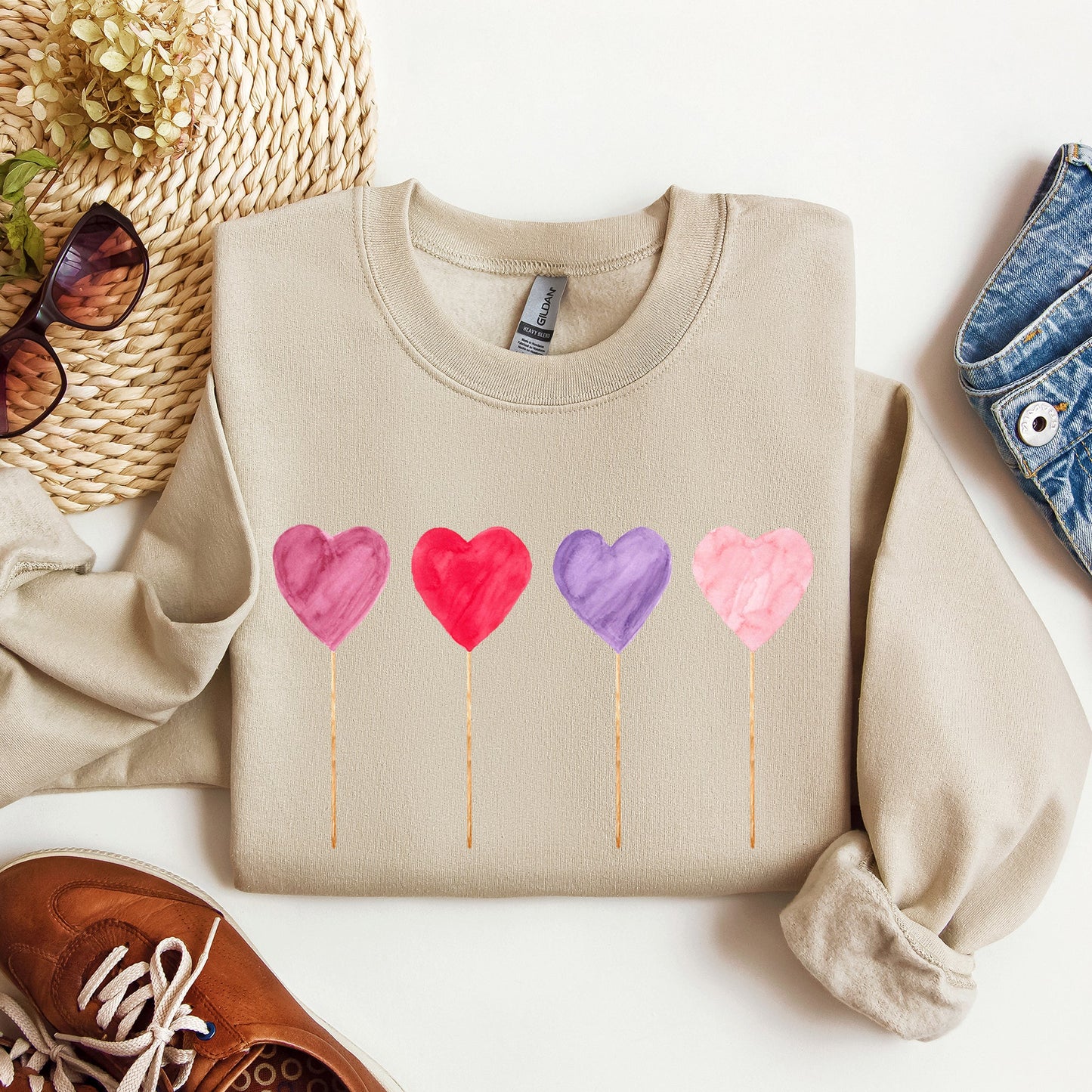 Watecolor Lollipops, Candy, Sweets, Suckers, Sweatshirt, Valentine's Day