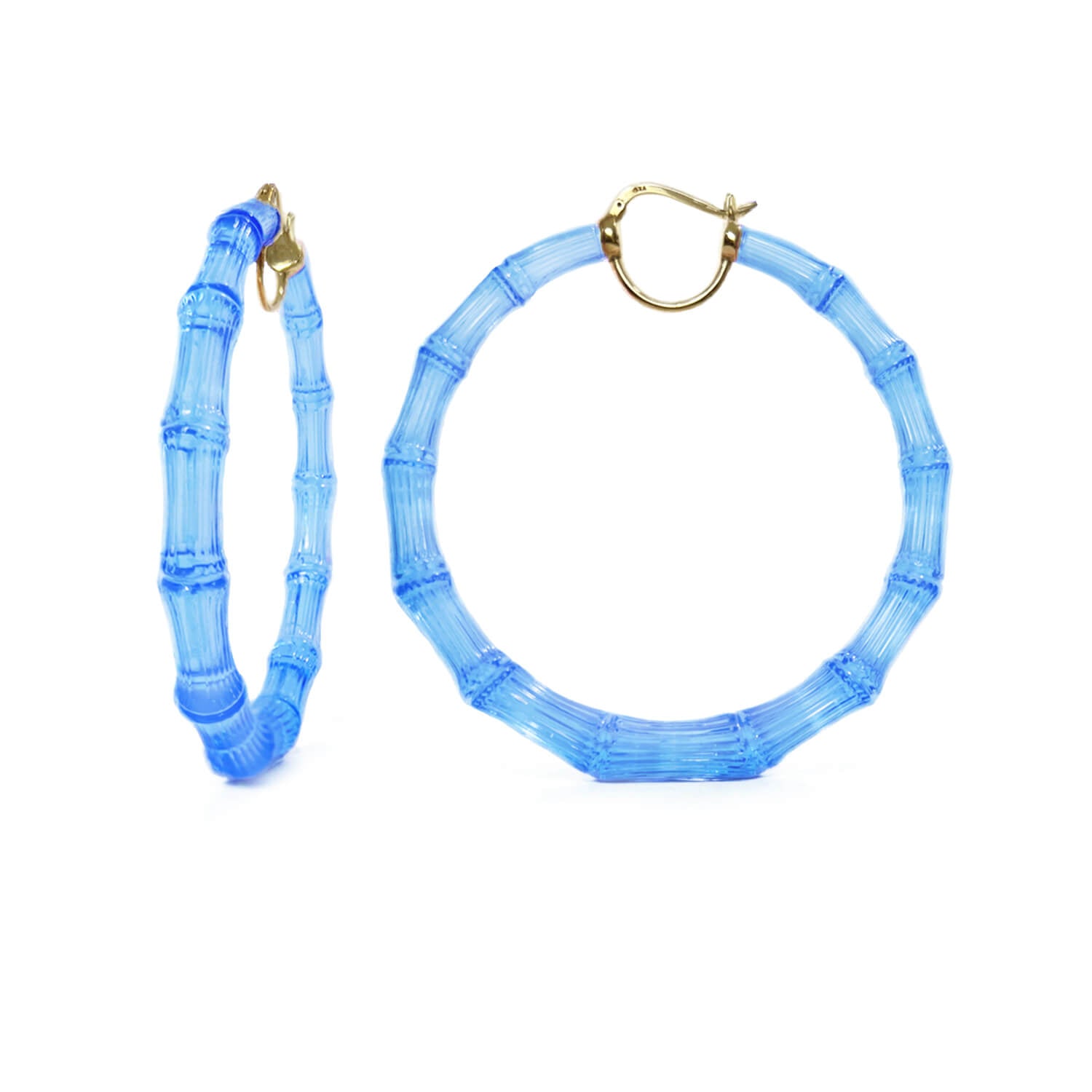 XL Blue Lucite Bamboo Hoop Earrings See size chart under “more details”
