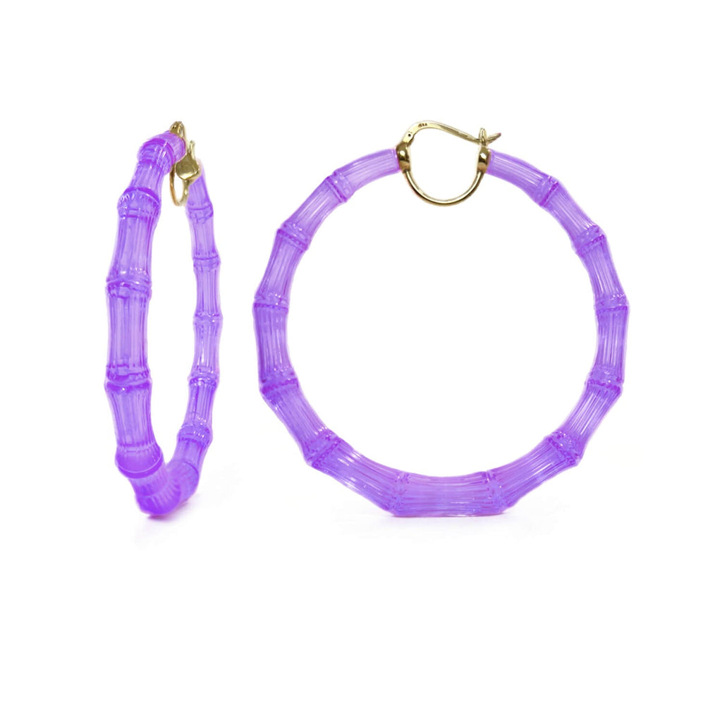 XL Purple Grape Lucite Bamboo Hoop Earrings See size chart under “more details”