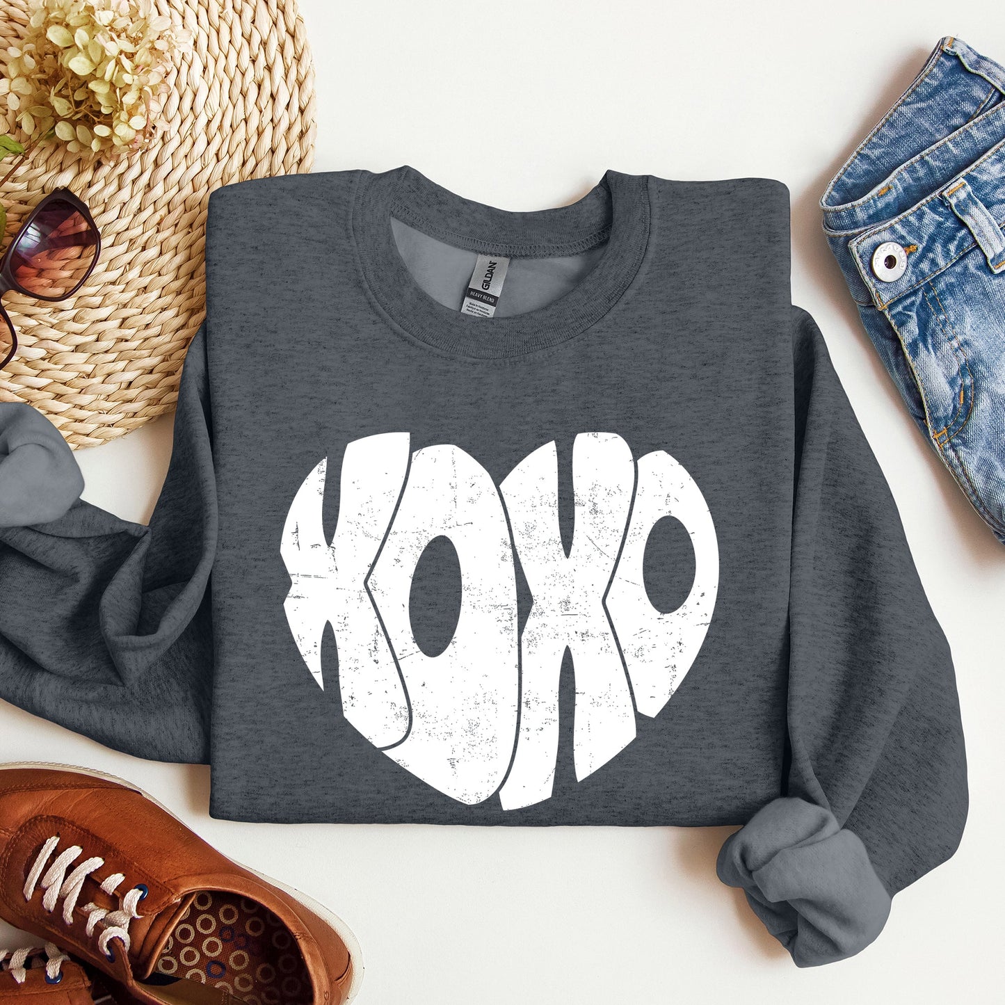 Retro XOXO Heart, Vintage, Sweatshirt, Valentine's Day